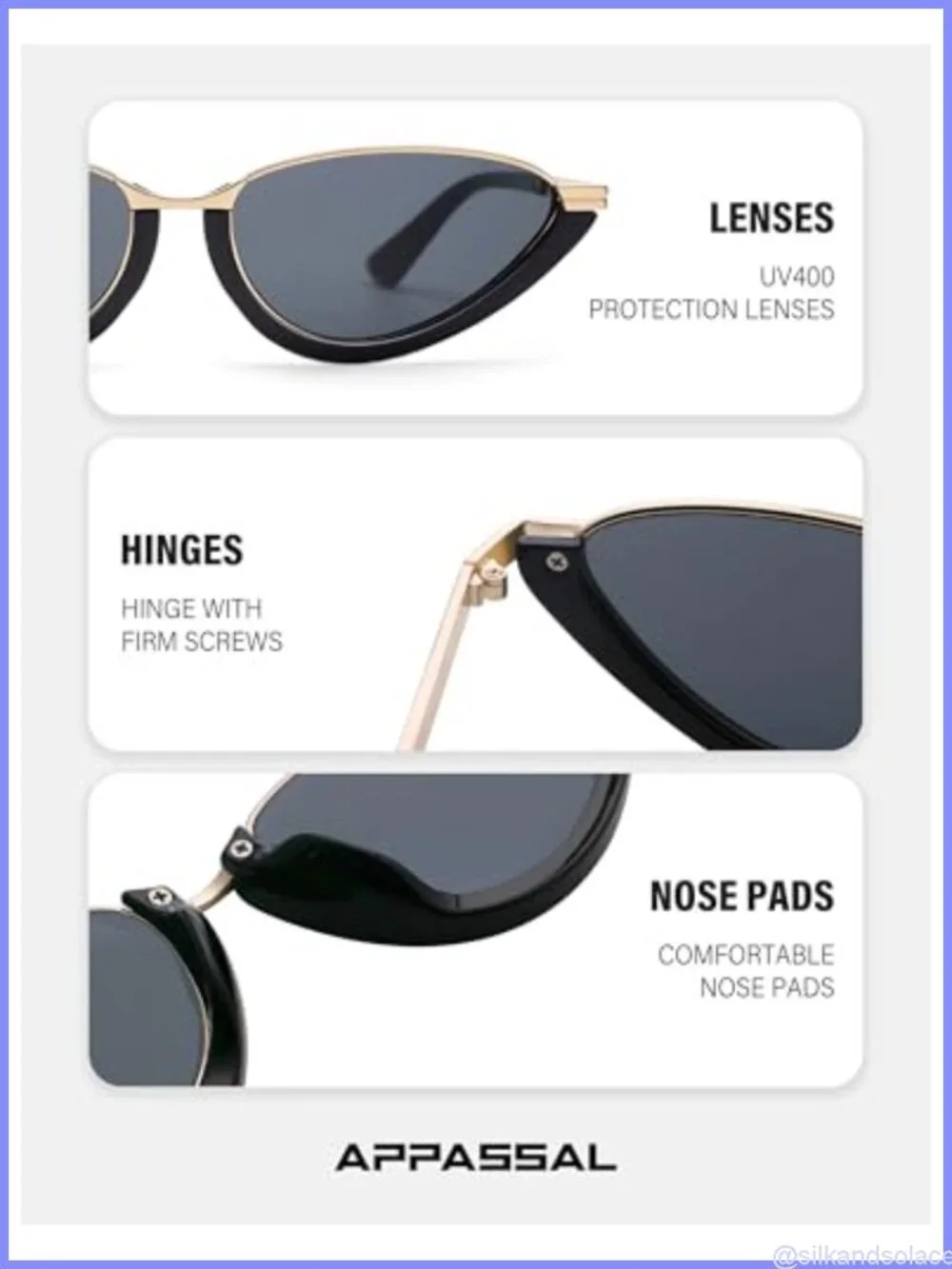Cat Eye Sunglasses UV400 Full-Frame Retro Metal Accents